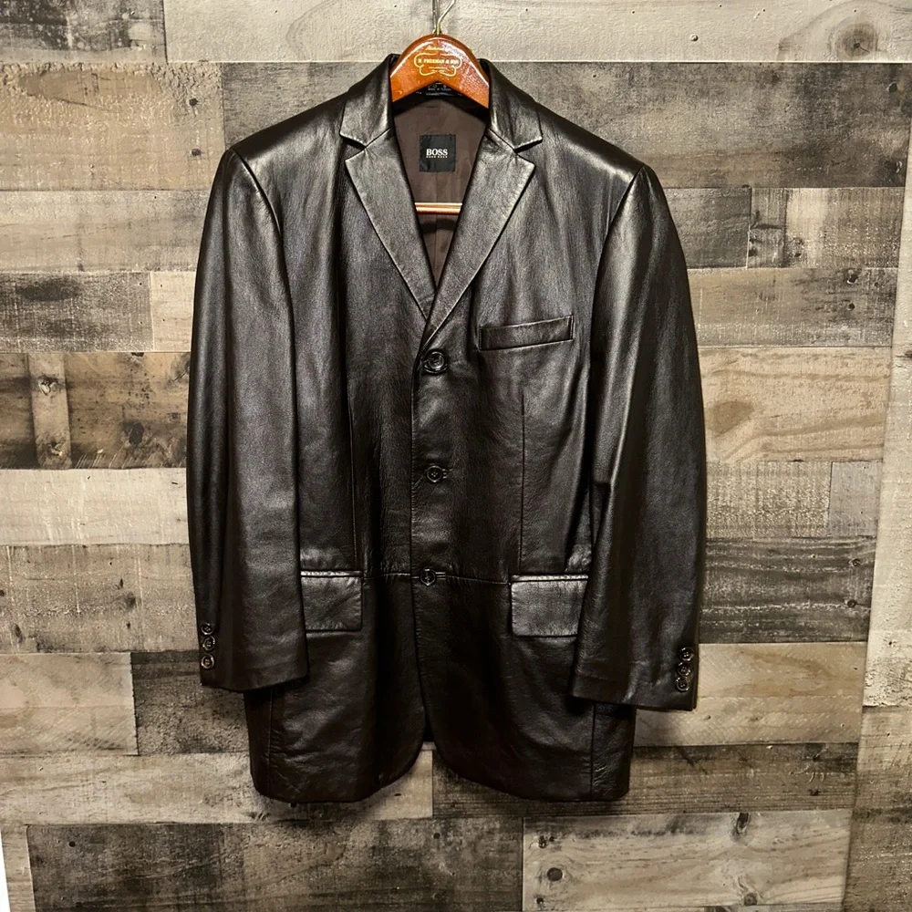 HUGO BOSS LEATHER MEN’S JACKET size 48 - Picture 4 of 11